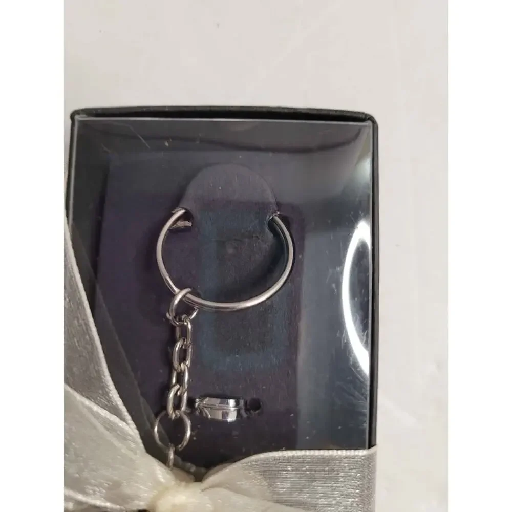 4 Pearl white double heart keychain.